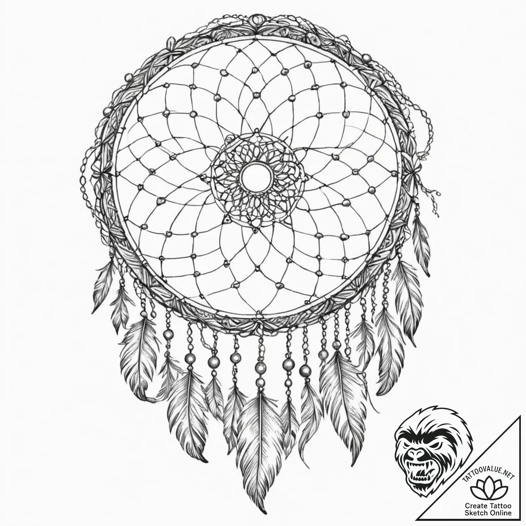 Tattoo sketch a stylized dreamcatcher with de... - tattoo sketch (№1753056347_0, 21.07.2025 00:05) — tattoovalue.net