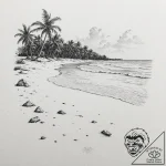 A pristine, white sand beach with crystal cle… – tattoo sketch (№1753056760_0, 21.07.2025 00:12) — tattoovalue.net