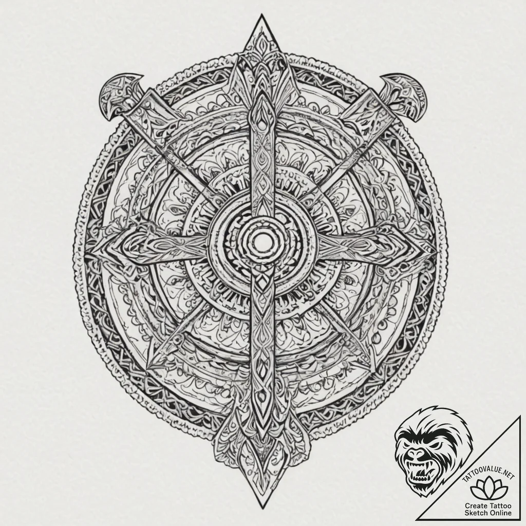 Tattoo design a viking axe and shield, crosse... - tattoo sketch (№1753057174_0, 21.07.2025 00:19) — tattoovalue.net