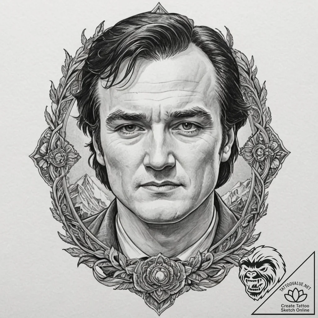 квентин тарантино (quentin tarantino universe... - tattoo sketch (№1753057257_0, 21.07.2025 00:20) — tattoovalue.net