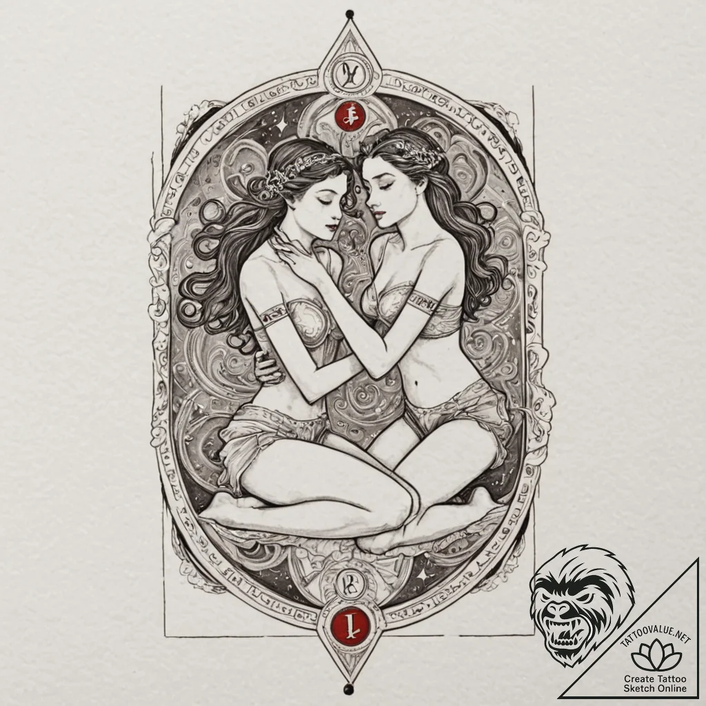 Tattoo sketch gemini twins with the "lovers"... - tattoo sketch (№1753057421_0, 21.07.2025 00:23) — tattoovalue.net