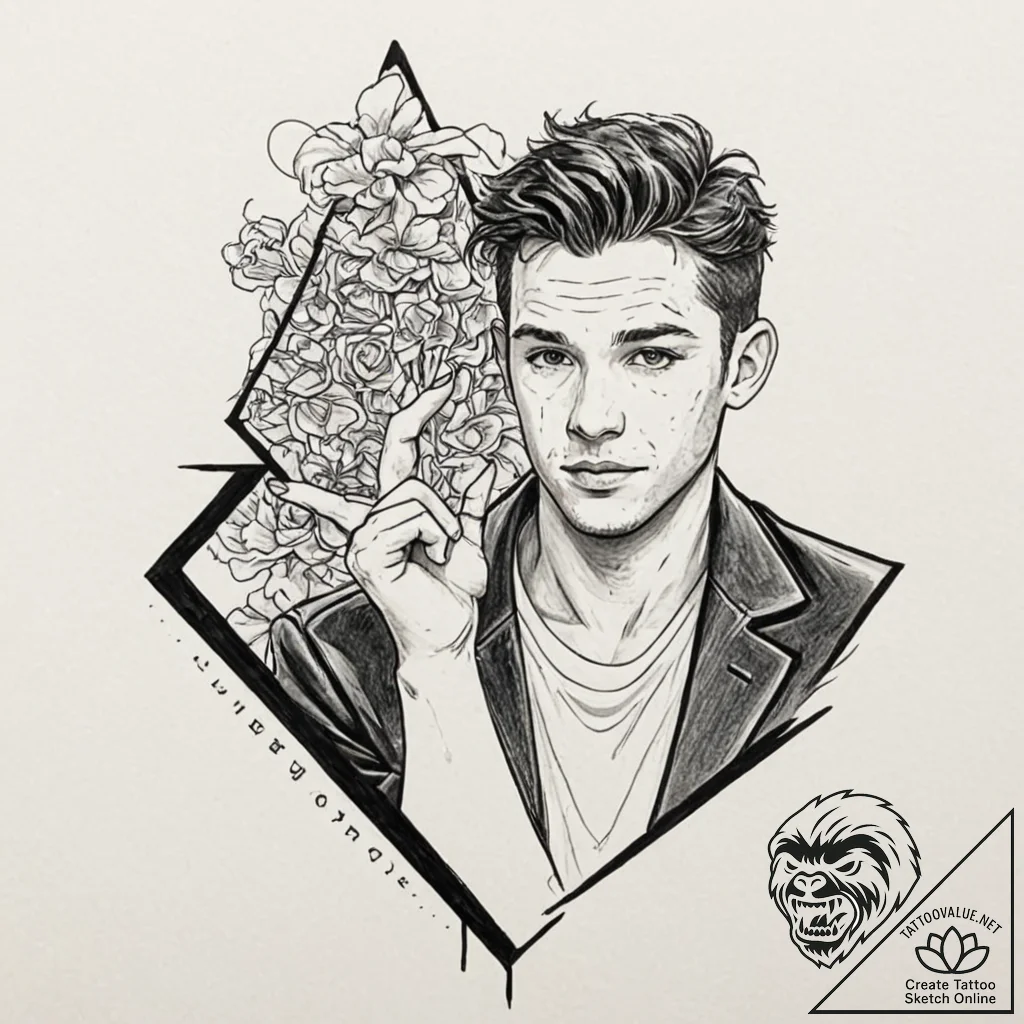 A trash polka portrait of klaus from the umbr... - tattoo sketch (№1753057587_0, 21.07.2025 00:26) — tattoovalue.net