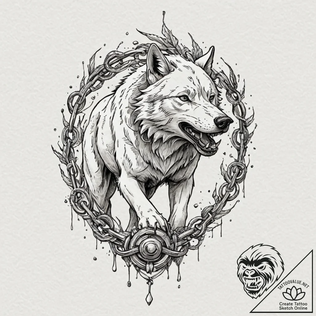 A trash polka tattoo of fenrir, the giant wol... - tattoo sketch (№1753058078_0, 21.07.2025 00:34) — tattoovalue.net