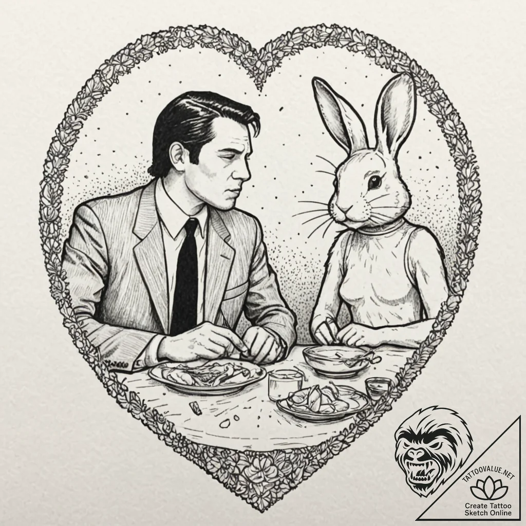 A sketch of the "i love you, honey bunny" sce... - tattoo sketch (№1753058327_0, 21.07.2025 00:38) — tattoovalue.net