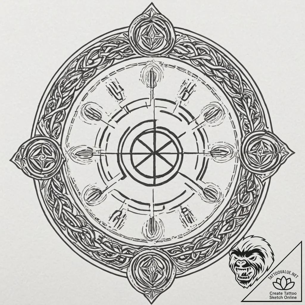 88. tattoo sketch: "treba" rune integrated in... - tattoo sketch (№1753059482_0, 21.07.2025 00:58) — tattoovalue.net