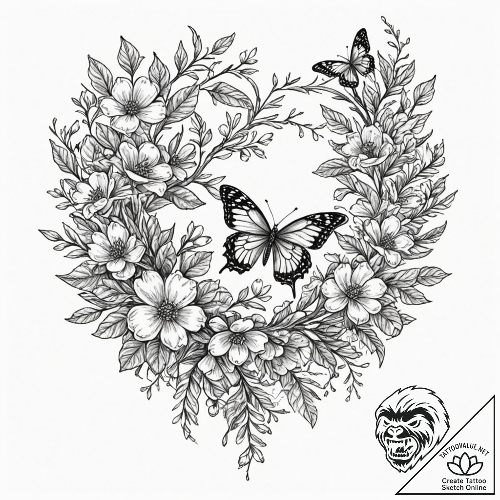 Tattoo design: a composition of blooming appl... - tattoo sketch (№1753059894_0, 21.07.2025 01:04) — tattoovalue.net