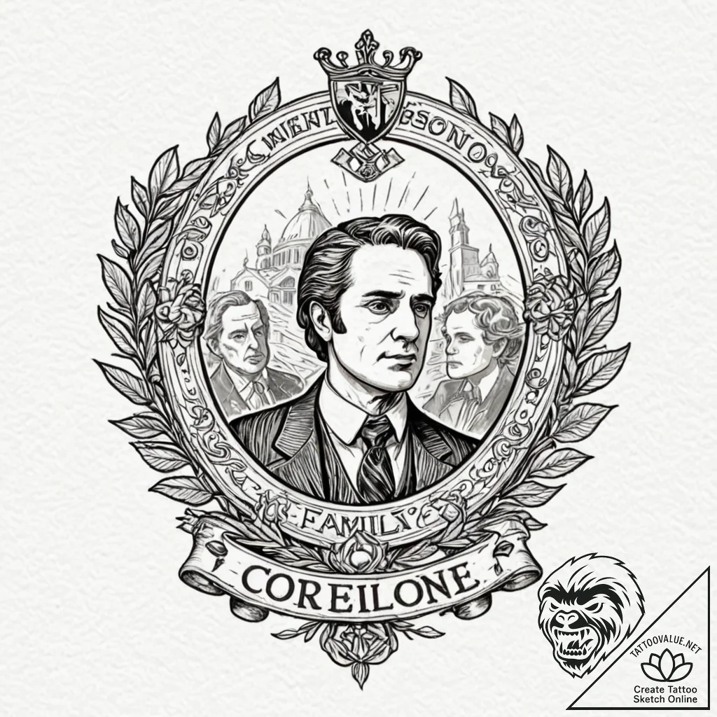 A neo-traditional tattoo of the corleone fami... - tattoo sketch (№1753060224_0, 21.07.2025 01:10) — tattoovalue.net