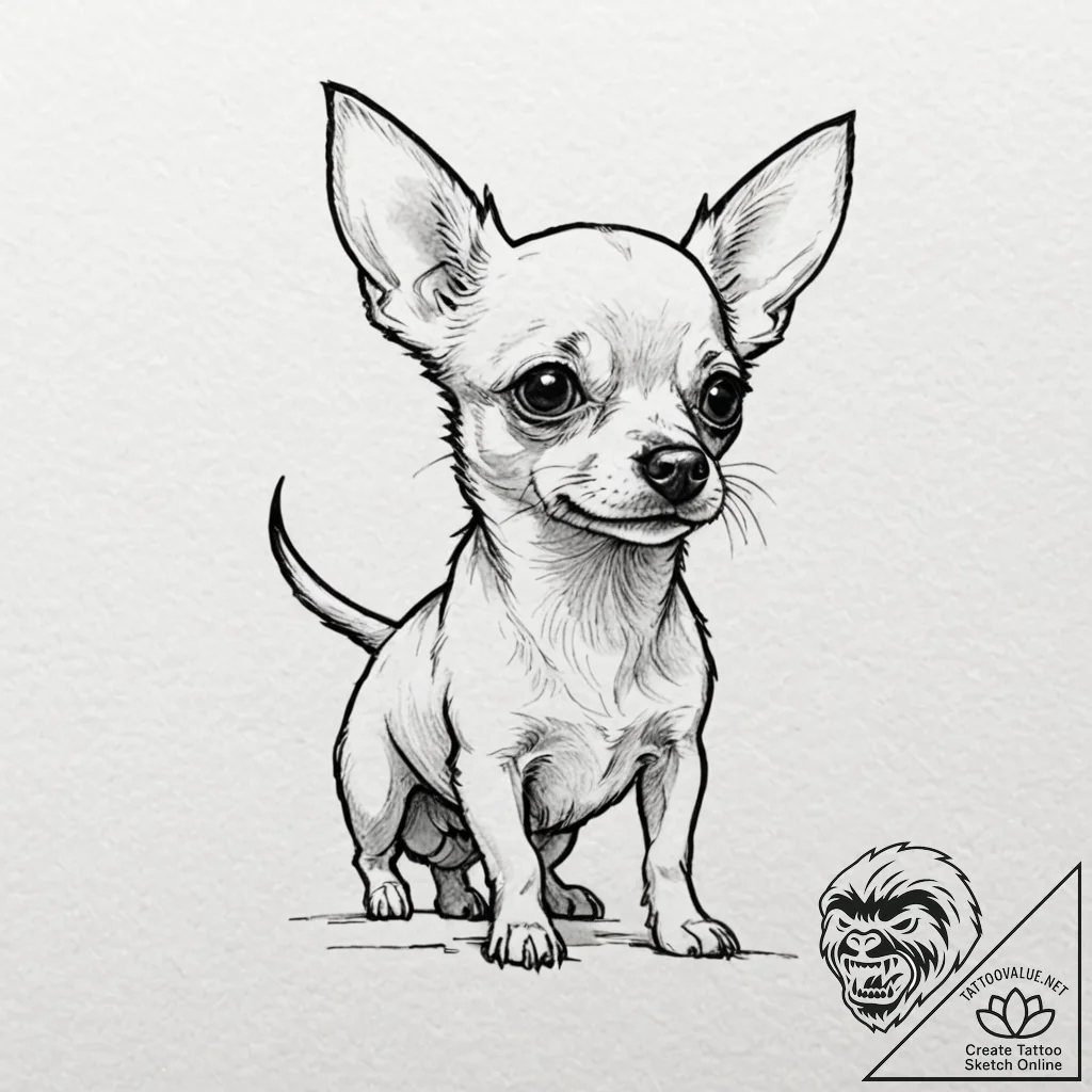 Chihuahua, concept art for tattoo, black and... - tattoo sketch (№1753060307_0, 21.07.2025 01:11) — tattoovalue.net