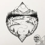 Tattoo design a landscape with a river flowin… – tattoo sketch (№1753060389_0, 21.07.2025 01:13) — tattoovalue.net