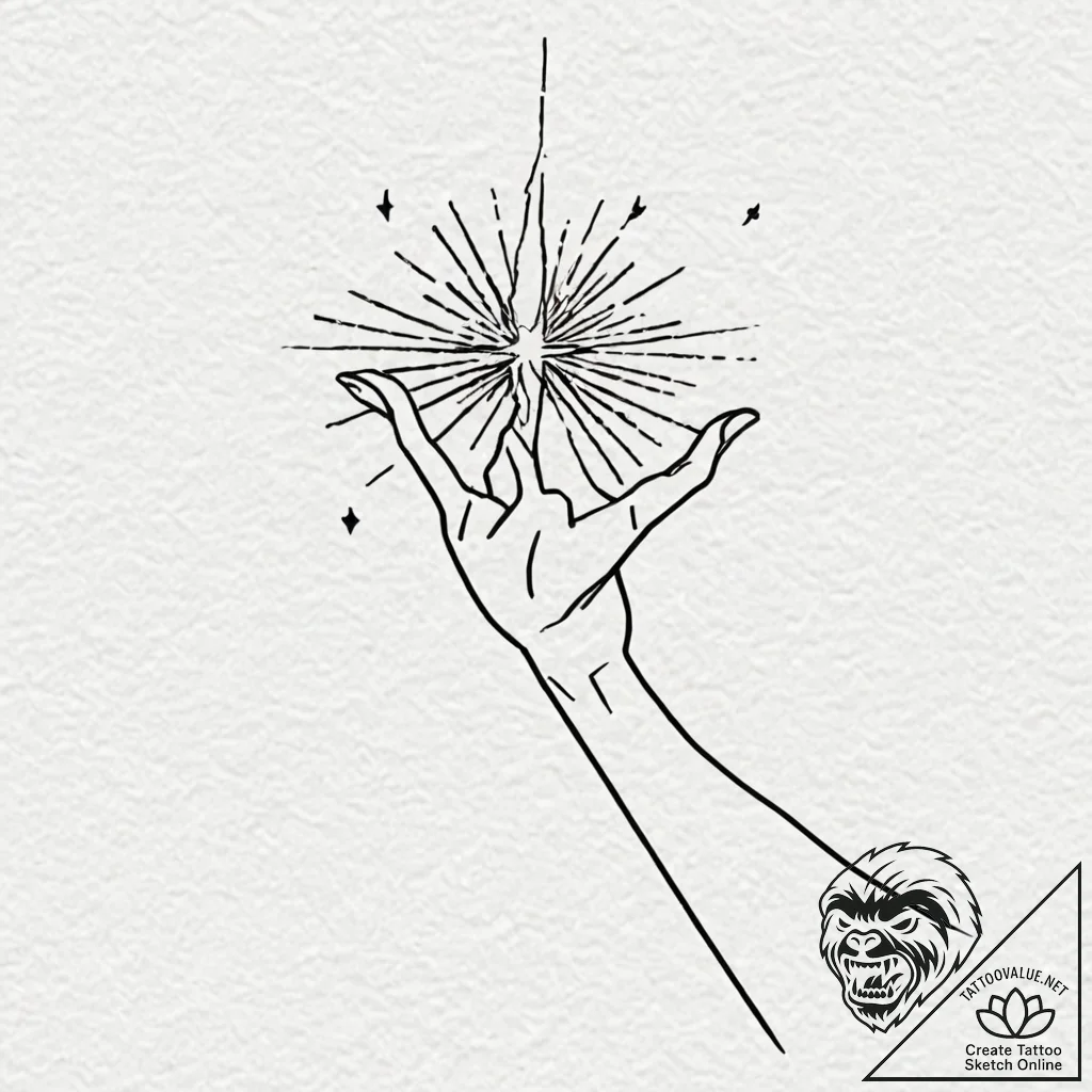 Tattoo sketch a hand reaching for a star thro... - tattoo sketch (№1753060721_0, 21.07.2025 01:18) — tattoovalue.net
