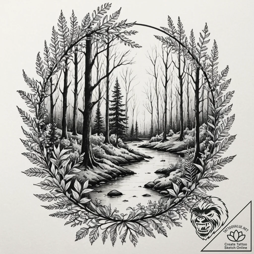 Tattoo design a lush fantasy forest with glow... - tattoo sketch (№1753060886_0, 21.07.2025 01:21) — tattoovalue.net