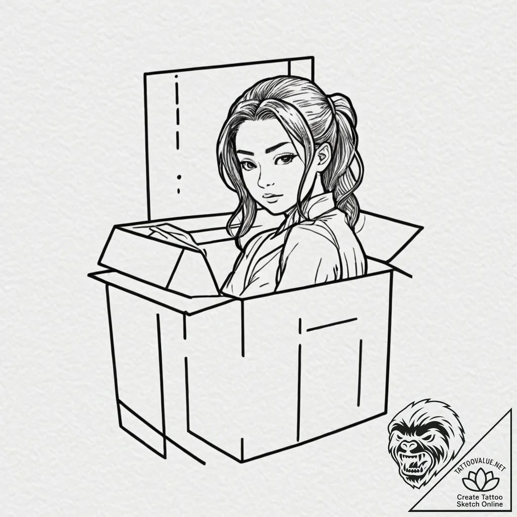 A sketch of nezuko in her box,, tattoo drawin... - tattoo sketch (№1753061050_0, 21.07.2025 01:24) — tattoovalue.net