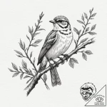 Tattoo sketch a stylized songbird perched on… – tattoo sketch (№1753061131_0, 21.07.2025 01:25) — tattoovalue.net
