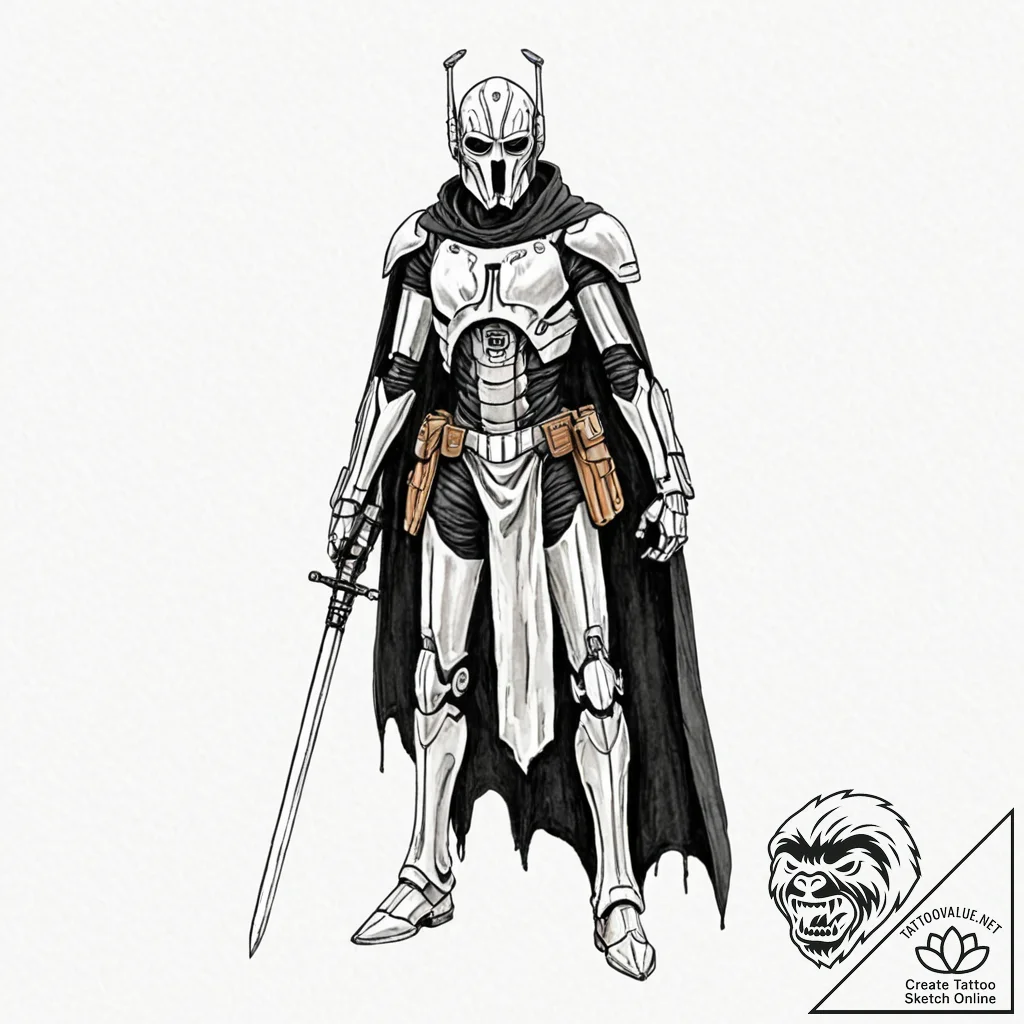 Trash polka sketch of general grievous with h... - tattoo sketch (№1753061707_0, 21.07.2025 01:35) — tattoovalue.net
