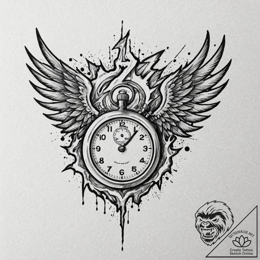 Tattoo design a "speedrun" stopwatch with win... - tattoo sketch (№1753061789_0, 21.07.2025 01:36) — tattoovalue.net