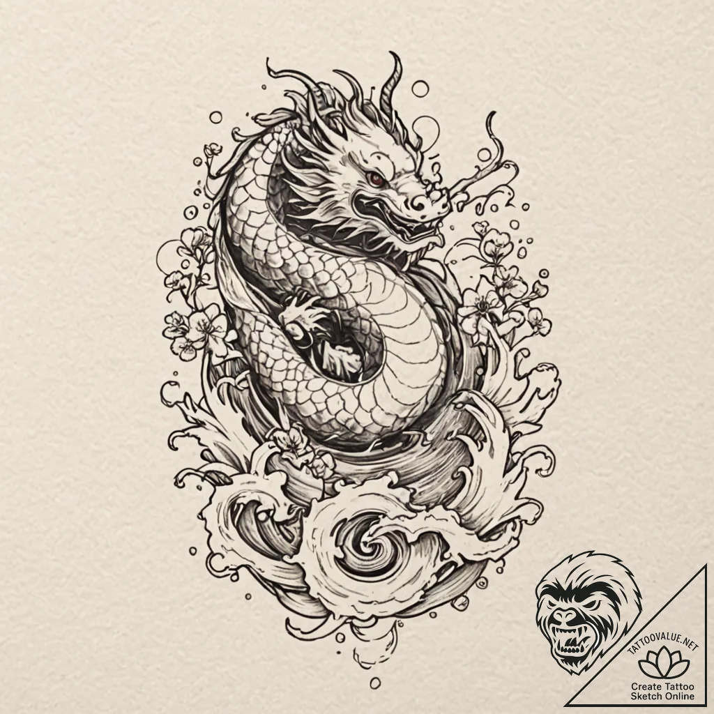 Statue, concept art for tattoo, irezumi japan... - tattoo sketch (№1753061955_0, 21.07.2025 01:39) — tattoovalue.net