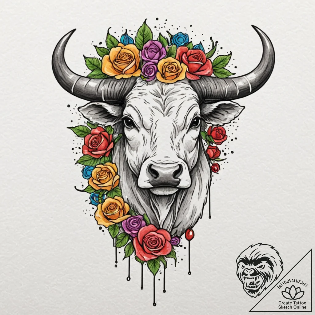 Tattoo design a taurus bull with venus's glyp... - tattoo sketch (№1753062038_0, 21.07.2025 01:40) — tattoovalue.net