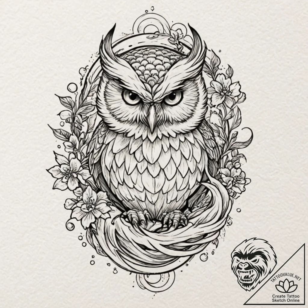 Neo-traditional tattoo design of the owl from... - tattoo sketch (№1753062202_0, 21.07.2025 01:43) — tattoovalue.net