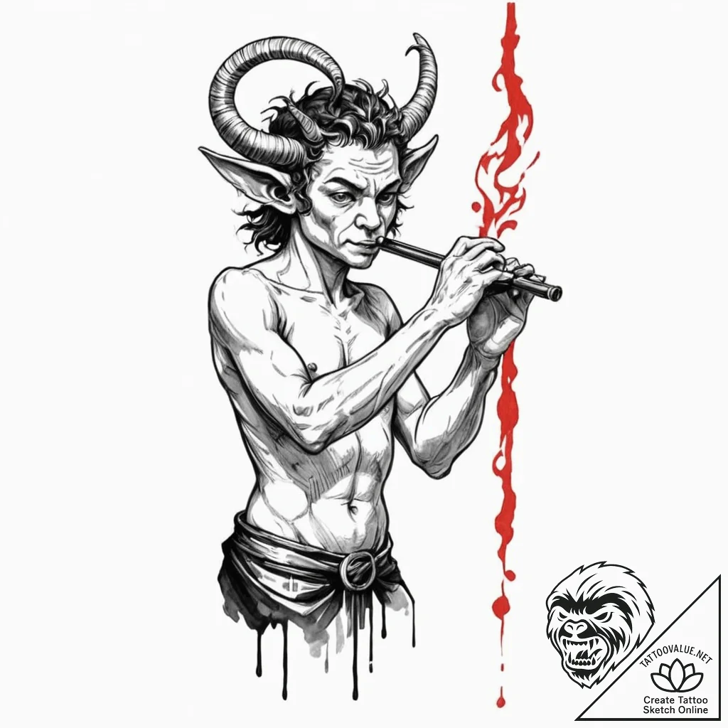 A neo-traditional tattoo of a satyr playing t... - tattoo sketch (№1753062945_0, 21.07.2025 01:55) — tattoovalue.net