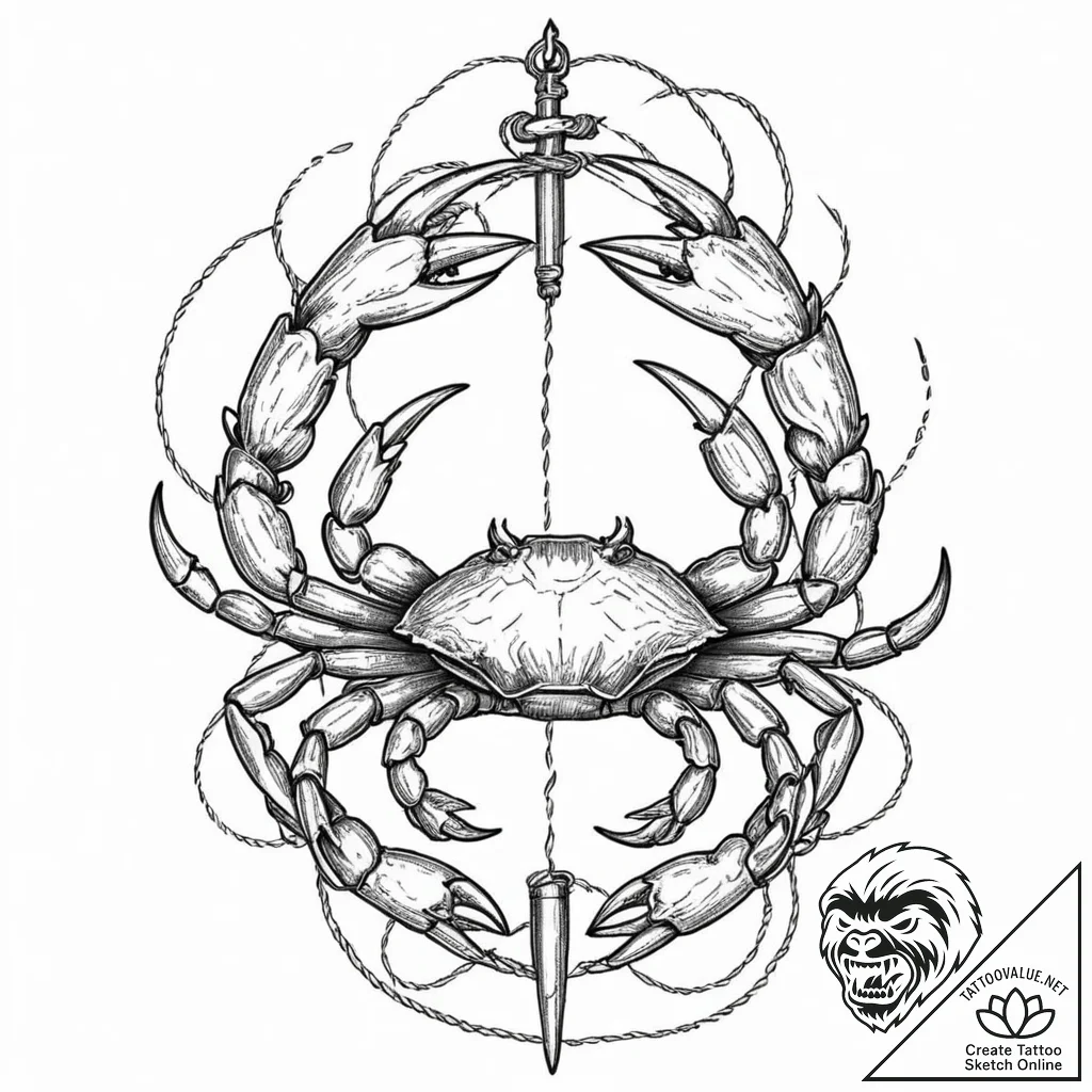 Tattoo design a detailed cancer crab, with sa... - tattoo sketch (№1753063028_0, 21.07.2025 01:57) — tattoovalue.net