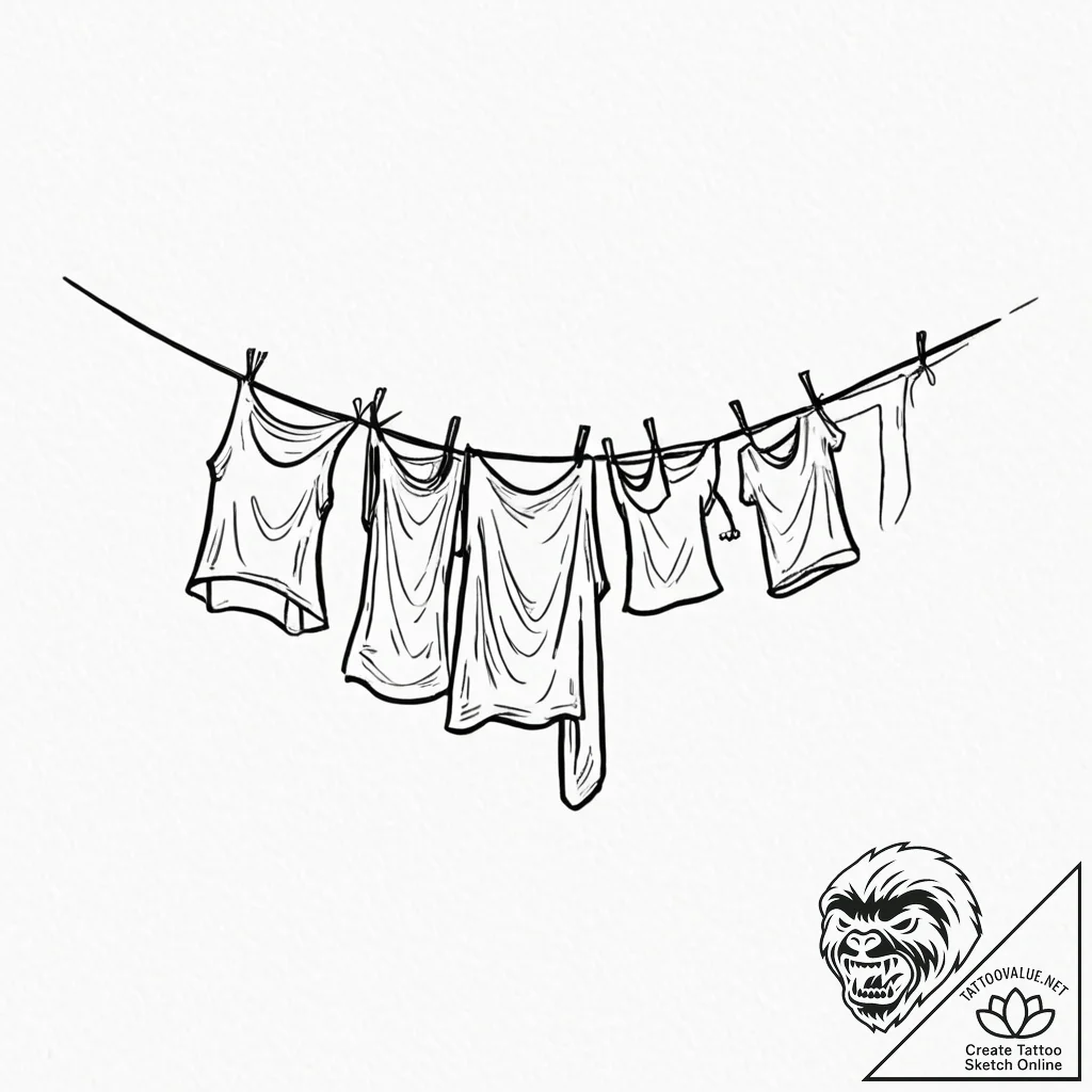 A person hanging laundry on a clothesline on... - tattoo sketch (№1753063771_0, 21.07.2025 02:09) — tattoovalue.net