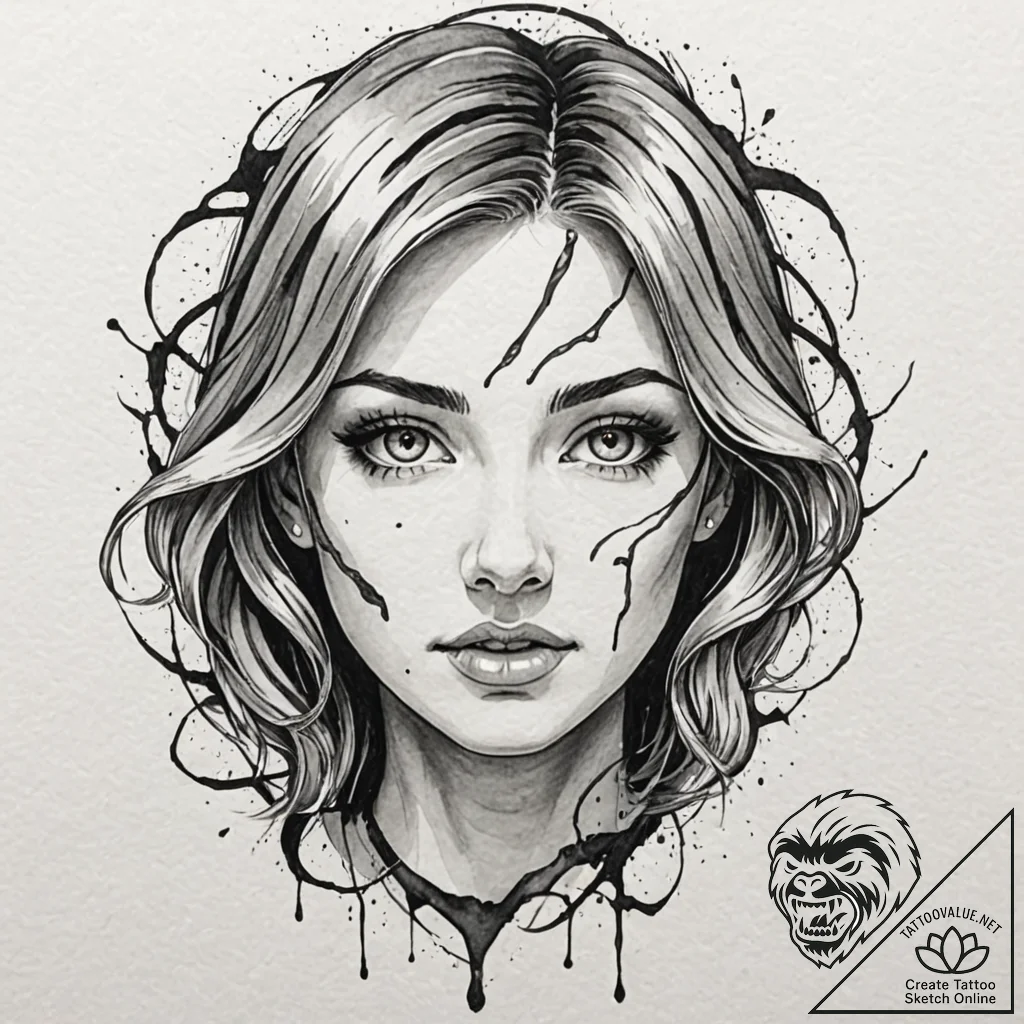A sketch of makima from chainsaw man, with he... - tattoo sketch (№1753063853_0, 21.07.2025 02:10) — tattoovalue.net