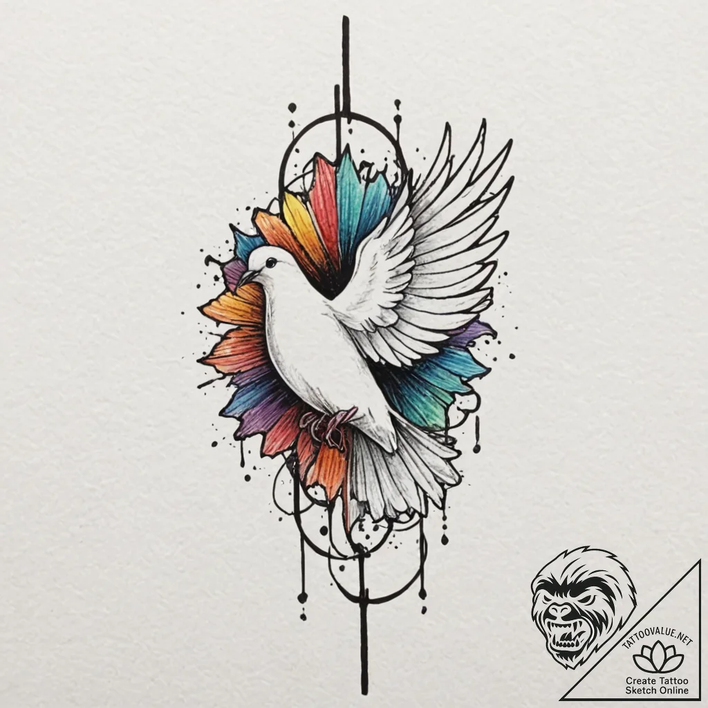 Dove, concept art for tattoo, on a clean whit... - tattoo sketch (№1753064348_0, 21.07.2025 02:19) — tattoovalue.net