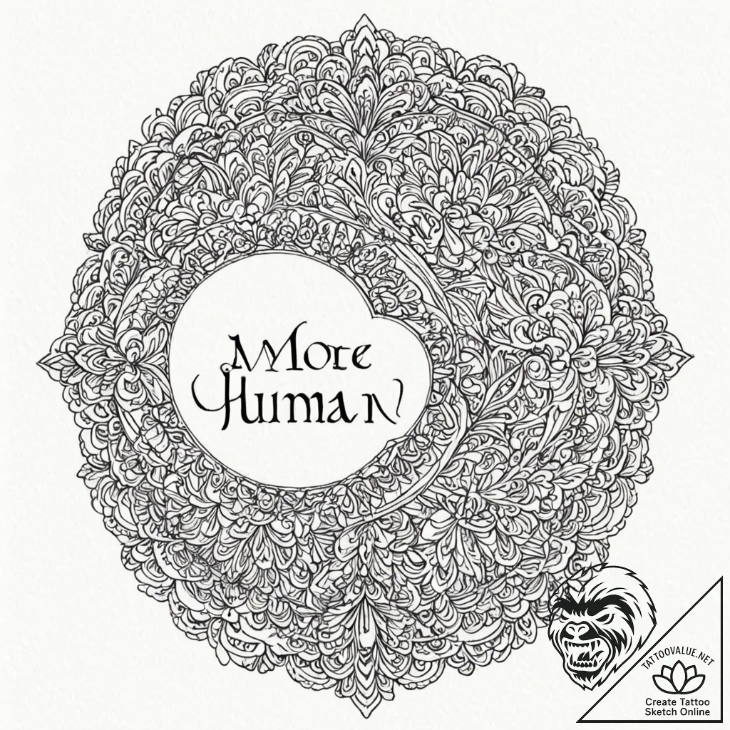 A linework tattoo of the phrase "more human t... - tattoo sketch (№1753064839_0, 21.07.2025 02:27) — tattoovalue.net