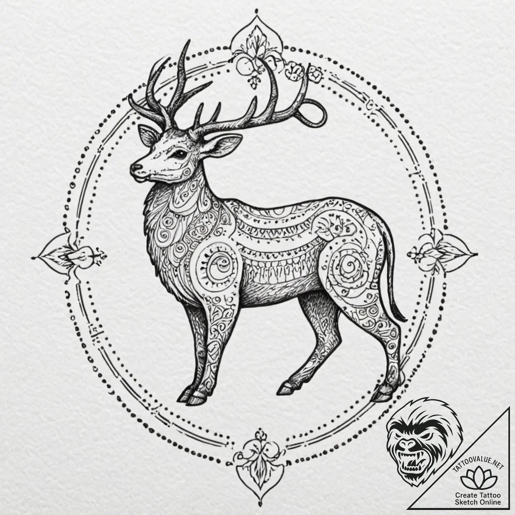 Tattoo sketch a blackwork outline of a zodiac... - tattoo sketch (№1753065332_0, 21.07.2025 02:35) — tattoovalue.net