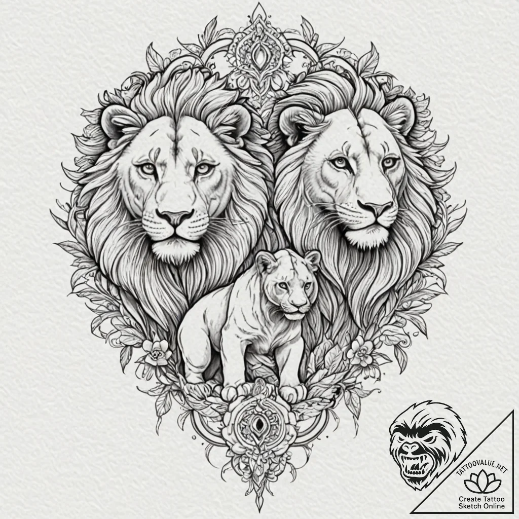 Tattoo sketch a powerful image of a lion and... - tattoo sketch (№1753065661_0, 21.07.2025 02:41) — tattoovalue.net