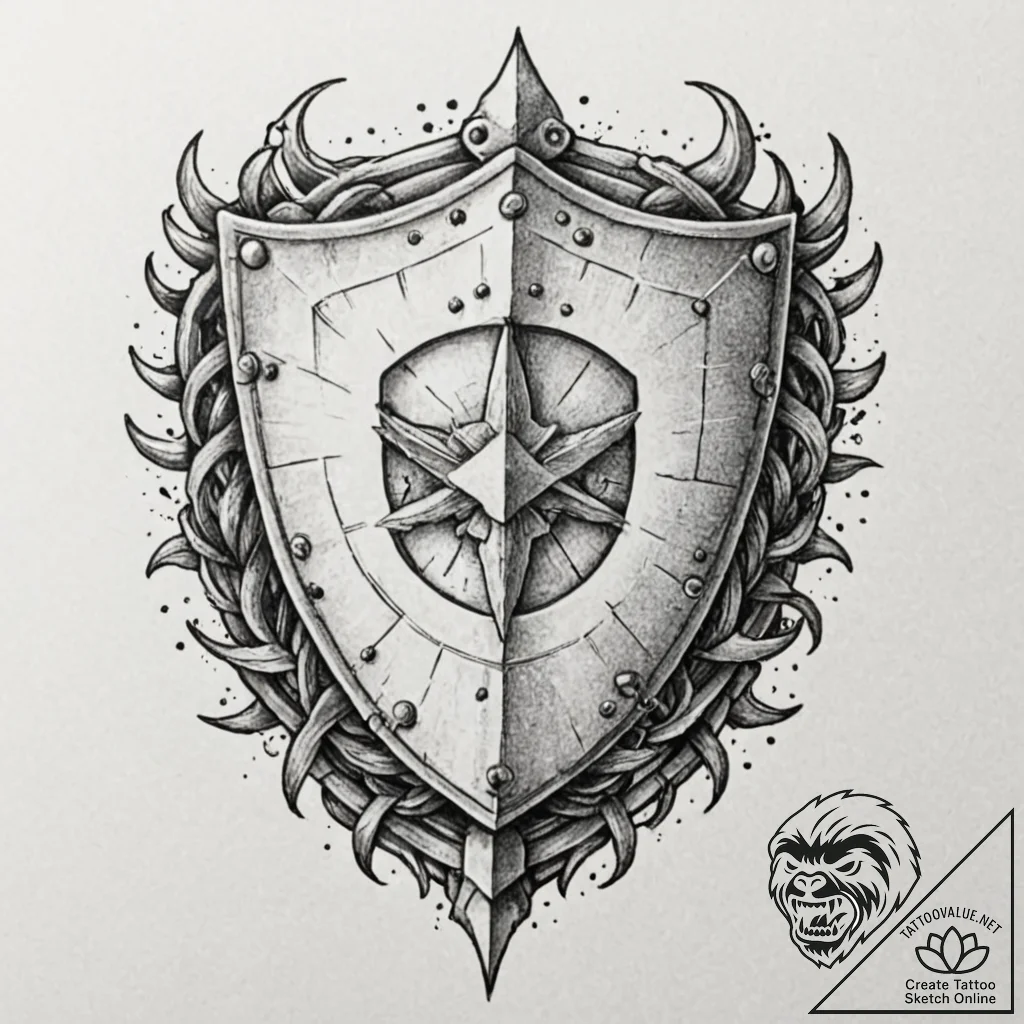 Tattoo design a shield with a stylized symbol... - tattoo sketch (№1753065824_0, 21.07.2025 02:43) — tattoovalue.net
