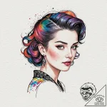 Neo-traditional portrait of rachael, with her… – tattoo sketch (№1753066157_0, 21.07.2025 02:49) — tattoovalue.net