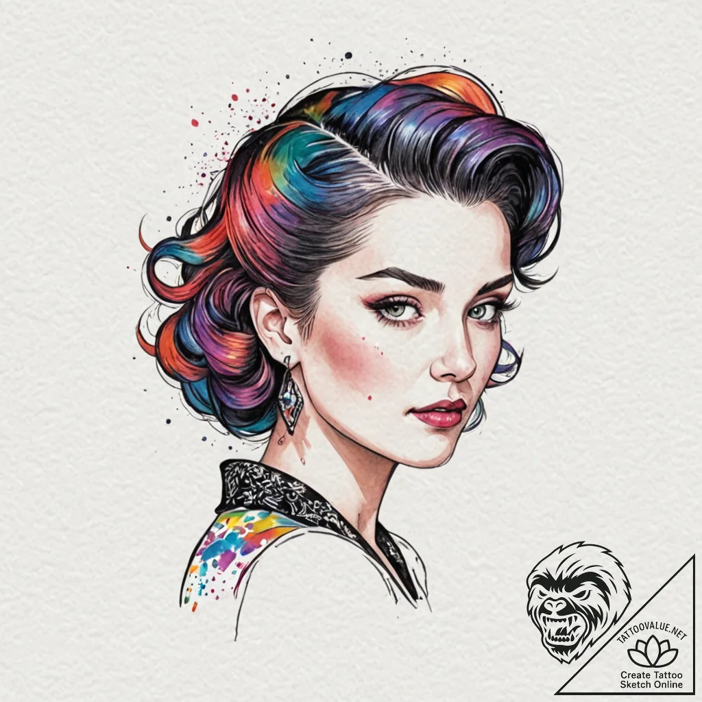 Neo-traditional portrait of rachael, with her... - tattoo sketch (№1753066157_0, 21.07.2025 02:49) — tattoovalue.net