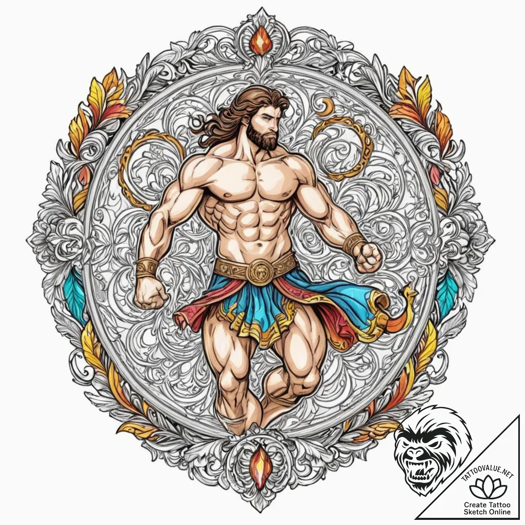 Tattoo design a powerful mythological hero (e... - tattoo sketch (№1753066899_0, 21.07.2025 03:01) — tattoovalue.net