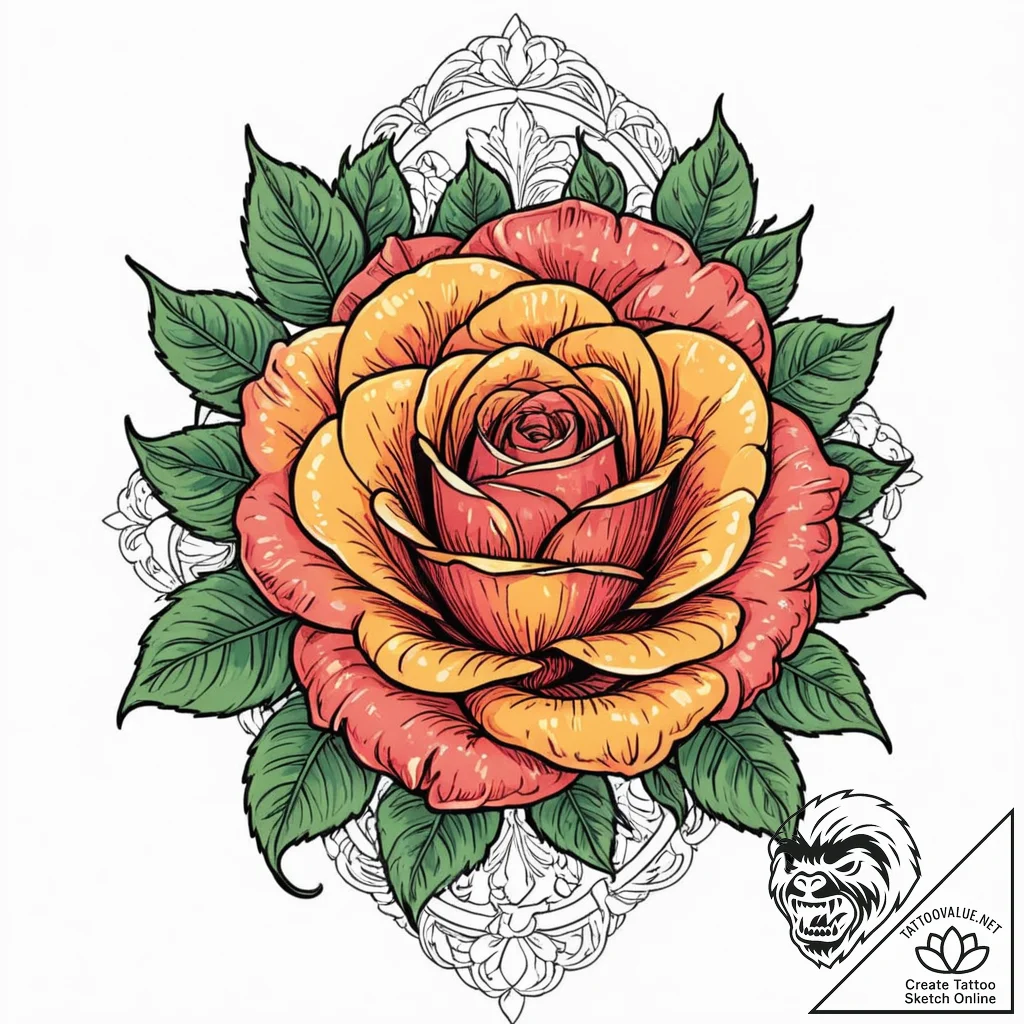 Rose, ink illustration for tattoo, neo tradit... - tattoo sketch (№1753067492_0, 21.07.2025 03:11) — tattoovalue.net