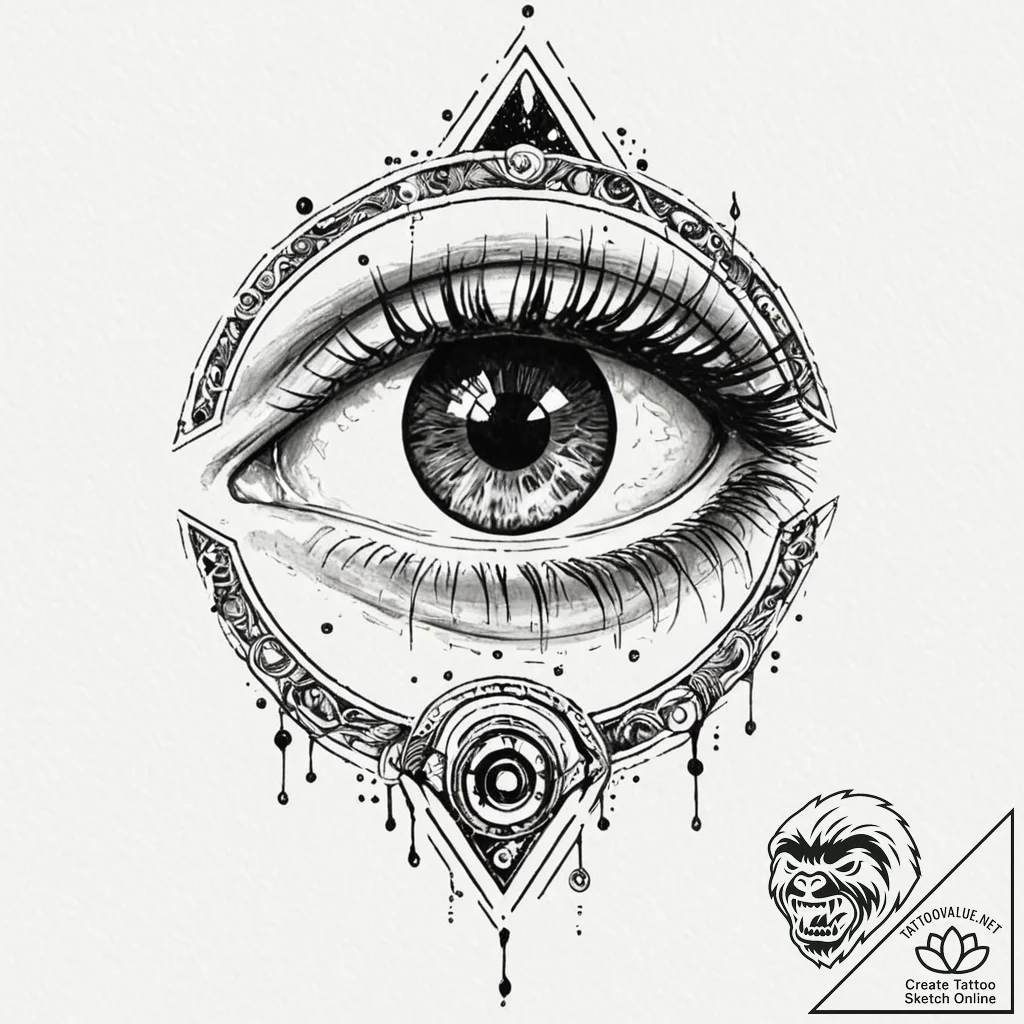Tattoo sketch a cosmic eye that sees all, sym... - tattoo sketch (№1753067739_0, 21.07.2025 03:15) — tattoovalue.net