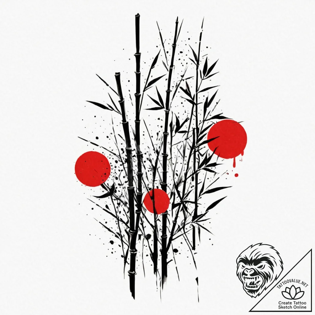 Bamboo, tattoo drawing outline, black and red... - tattoo sketch (№1753067987_0, 21.07.2025 03:19) — tattoovalue.net