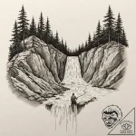 A person repelling down a waterfall., artisti… – tattoo sketch (№1753068400_0, 21.07.2025 03:26) — tattoovalue.net