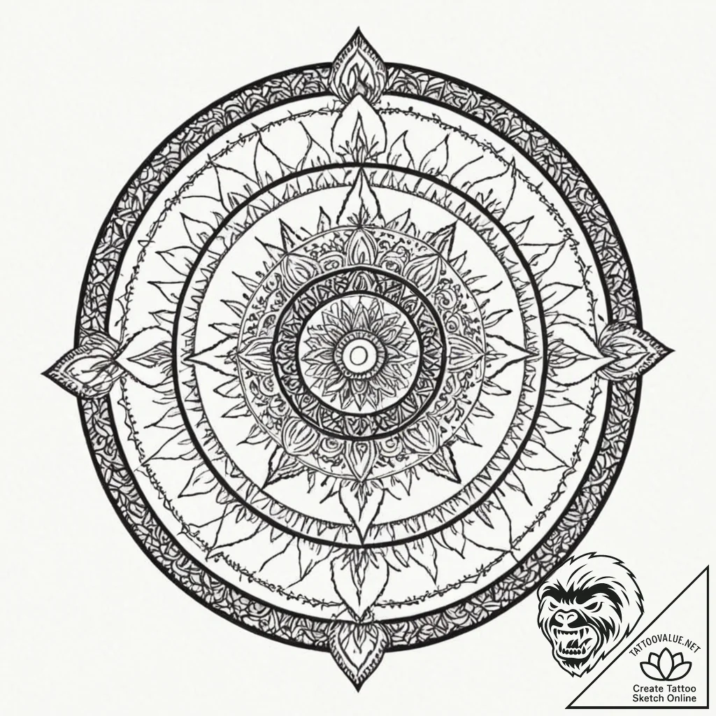 Tattoo sketch a dotwork mandala incorporating... - tattoo sketch (№1753068565_0, 21.07.2025 03:29) — tattoovalue.net