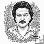 A trash polka portrait of pablo escobar from… – tattoo sketch (№1753068896_0, 21.07.2025 03:34) — tattoovalue.net