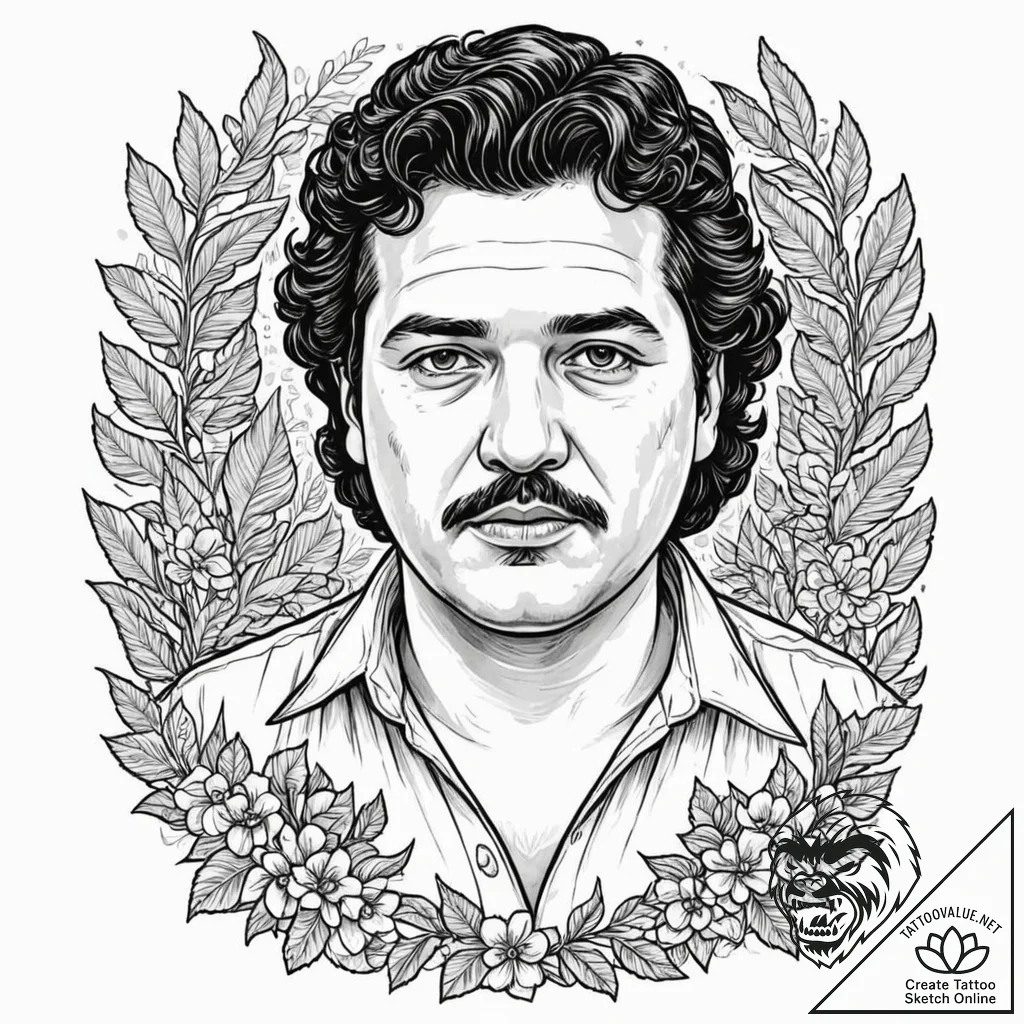 A trash polka portrait of pablo escobar from... - tattoo sketch (№1753068896_0, 21.07.2025 03:34) — tattoovalue.net