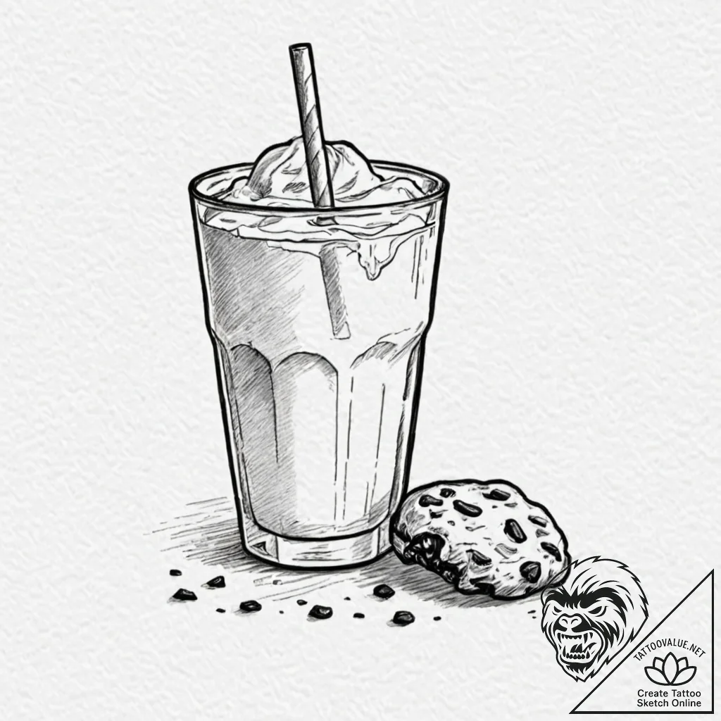 Tattoo design a 'cookie' on one, a 'glass of... - tattoo sketch (№1753069719_0, 21.07.2025 03:48) — tattoovalue.net