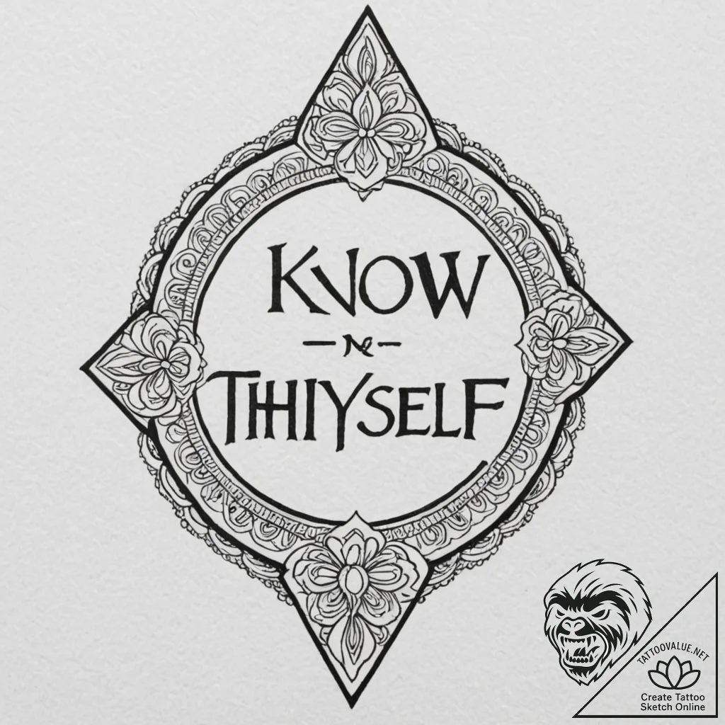 A chicano lettering tattoo of "know thyself".... - tattoo sketch (№1753070216_0, 21.07.2025 03:56) — tattoovalue.net