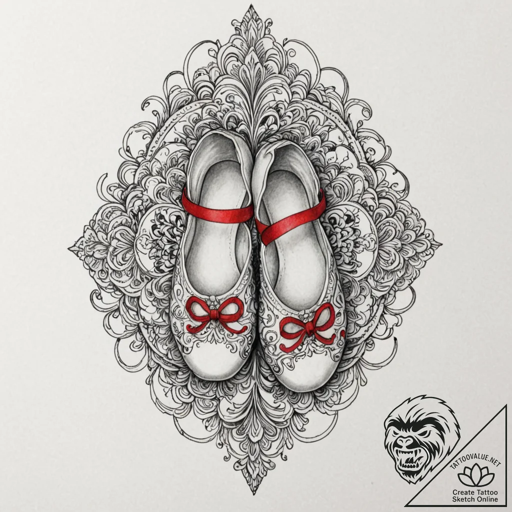 Tattoo design a pair of ballet shoes, one on... - tattoo sketch (№1753070298_0, 21.07.2025 03:58) — tattoovalue.net