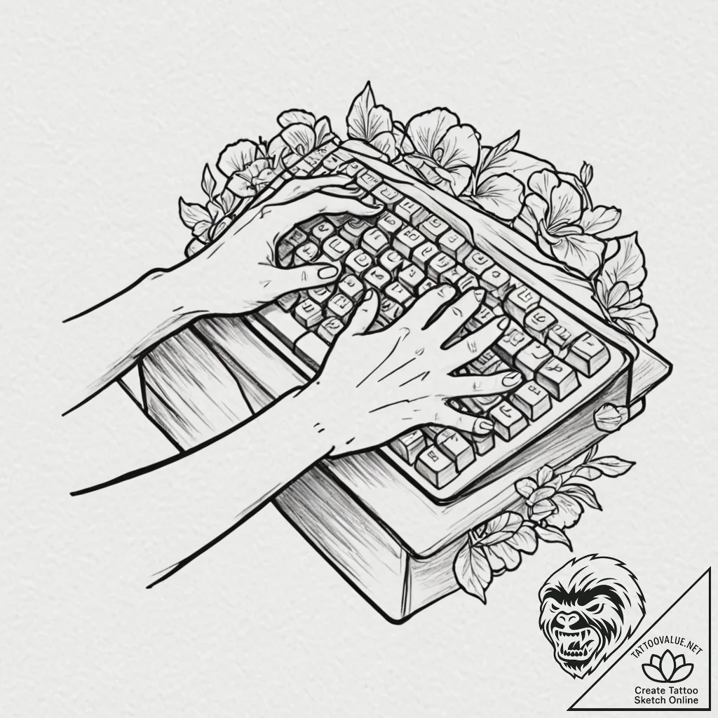 Tattoo sketch a gamer's hands on a keyboard a... - tattoo sketch (№1753070380_0, 21.07.2025 03:59) — tattoovalue.net