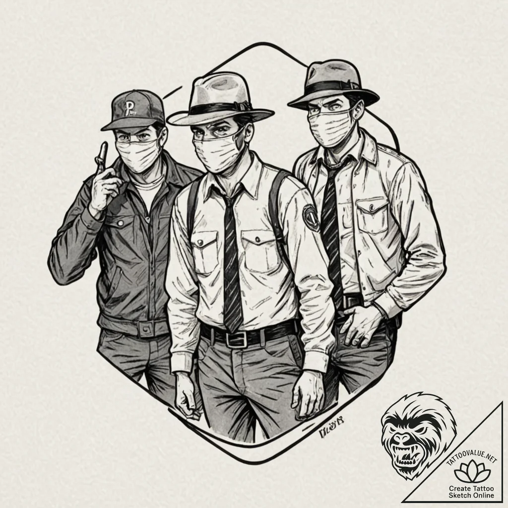A graphic novel panel of the bank robbery sce... - tattoo sketch (№1753070463_0, 21.07.2025 04:01) — tattoovalue.net