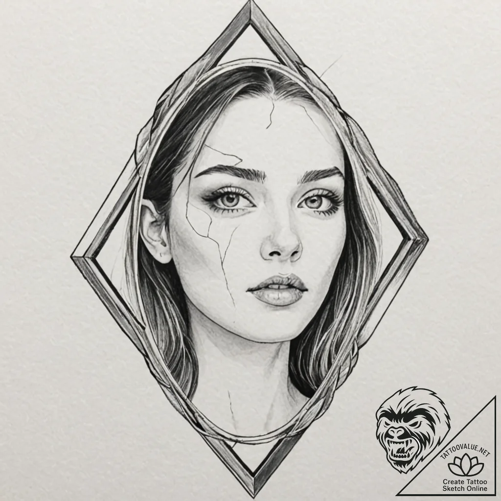 Tattoo design a broken mirror reflecting a co... - tattoo sketch (№1753070790_0, 21.07.2025 04:06) — tattoovalue.net