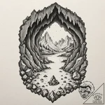 Tattoo sketch a stylized cave entrance with g… – tattoo sketch (№1753071535_0, 21.07.2025 04:18) — tattoovalue.net