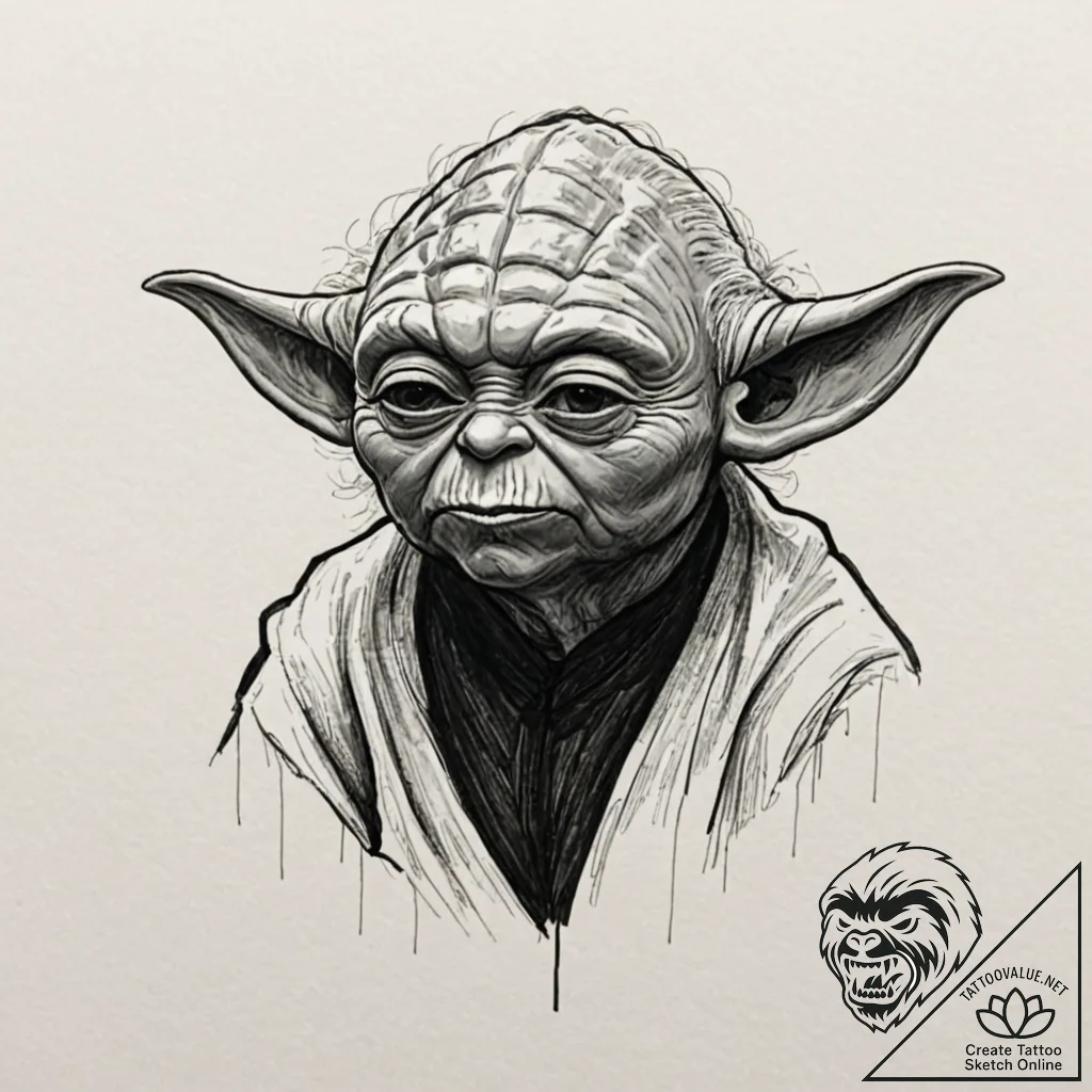 Sketch of master yoda, deep in thought, his f... - tattoo sketch (№1753071702_0, 21.07.2025 04:21) — tattoovalue.net
