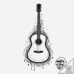 Guitar, ink illustration for tattoo, on a cle… – tattoo sketch (№1753072361_0, 21.07.2025 04:32) — tattoovalue.net